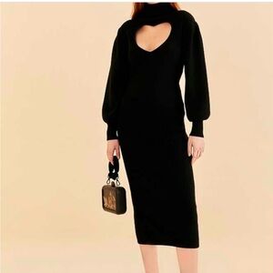 Elegant Black V-Neck Long Sleeve Midi Farm Rio Dress